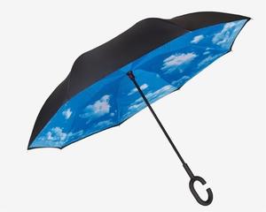 现代定制图案倒置反向高尔夫雨伞，带C形手柄防紫外线防水防风手动控制 - Product Image 5