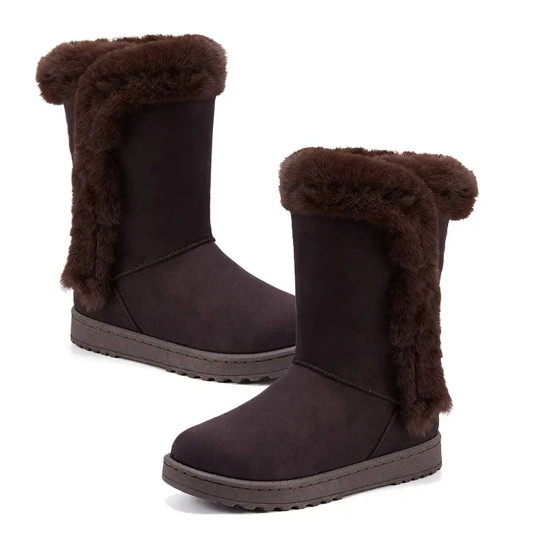 Botas de nieve de ante con cuña para mujer, zapatos cálidos de piel de oveja, altura hasta el tobillo, para invierno, superventas