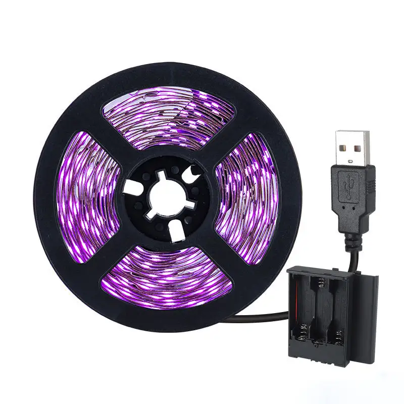 Setrip Led Uv 5V Bertenaga Baterai USB Lampu Hitam Ungu Fleksibel 2835 untuk Dekorasi Pesta Neon