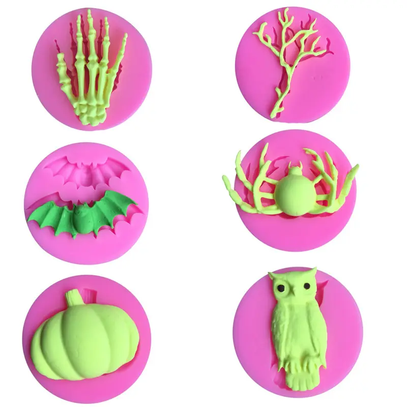 Halloween Silicone Molds Spider Bats Pumpkin Cupcake Topper Fondant Cake Decorating Tools Candy Clay Gumpaste Chocolate Moulds