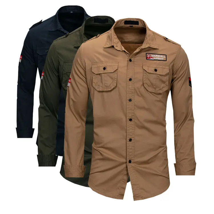 Camisa uniforme de acampamento para homens, camisa de algodão tática de manga comprida para caminhada, escalada, caça, casual
