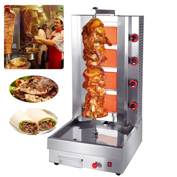 2023 Hot Sale food industry machinery thin bread professional custom doner shawarma machine 4 charcoal shawarma machine meat