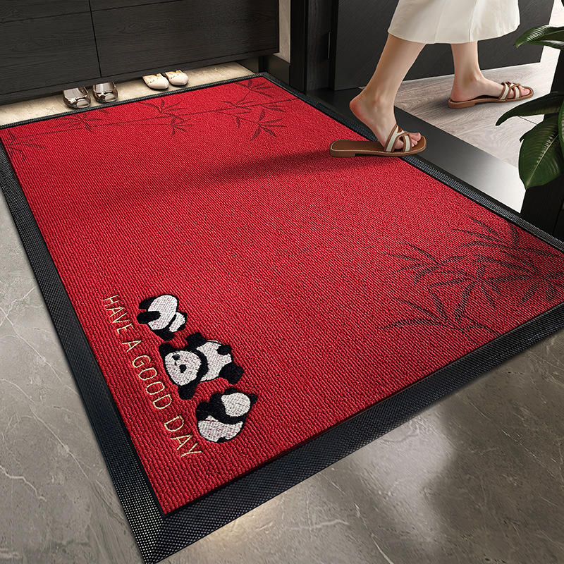 Forêt de bambous - Panda - Rouge - Tapis de maison brodé au laser
