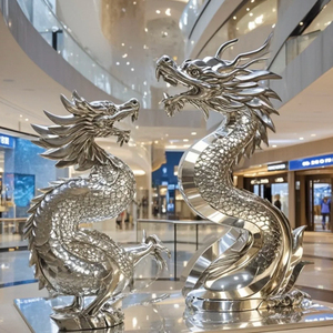 Lớn thép không gỉ rồng đôi rồng kim loại nghệ thuật điêu khắc với thiết kế hiện đại bền xây dựng cao cấp đá chạm khắc - Product Image 4