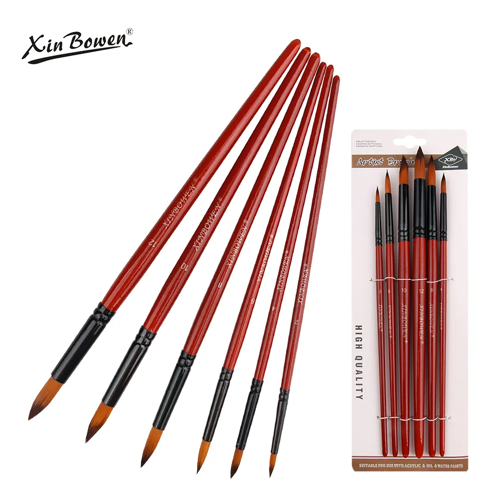 Кисти Xinbowen для рисования акварелью, кисточки для рисования акварелью, красной деревянной ручкой, в форме ворса, березы, 6 шт., 4 вида