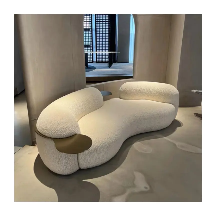 Sofa Prancis, melengkung ruang tamu, sofa beludru domba kasual sederhana untuk apartemen, furnitur