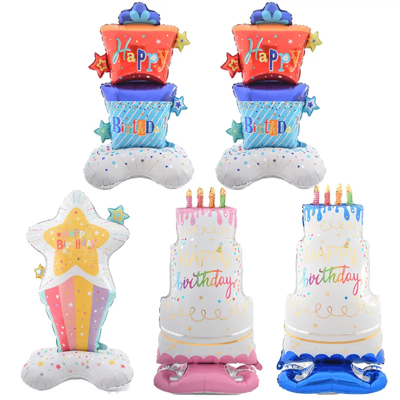 Palloncini in lamina per dolci con supporto 4D palloncini per festa di buon compleanno palloncini per bambini palloncini colorati per torte gonfiabili in piedi