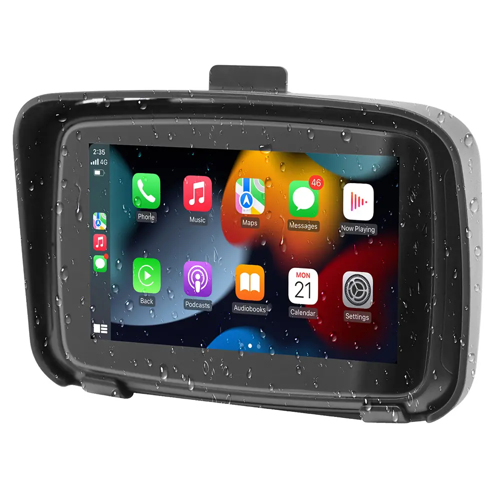 Navegador GPS portátil para motocicleta, 5 pulgadas, IPX7, resistente al agua, pantalla solar, compatible con Carplay y Android, conexión inalámbrica automática