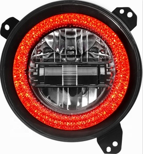 HYML ไฟหน้ากลม LED 9นิ้ว,ไฟหน้าวงแหวนรัศมีเปลี่ยนสี RGB ควบคุมด้วยแอปขนาด9นิ้วสำหรับรถจี๊ป2019 Wrangelr JL