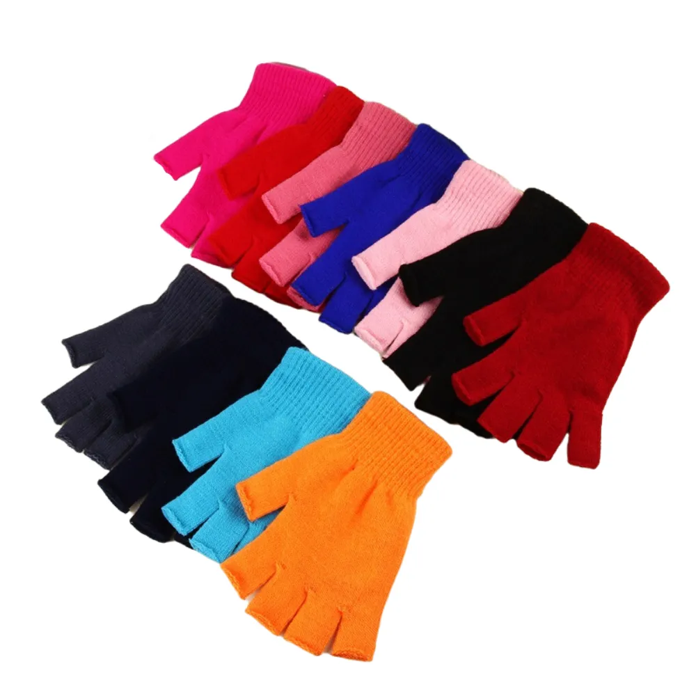 FF532 Effen Kleur Jongens Meisjes Vingerloze Mitten Acryl Handschoenen Mannen Vrouwen Winter Gebreide Half Vinger Handschoenen