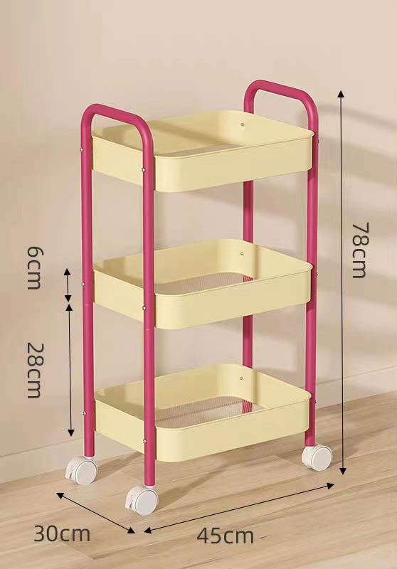 Panier beige à trois niveaux amélioré, tige rose, roue universelle.