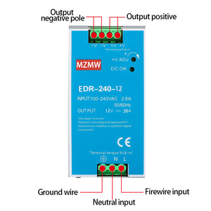 MZMW-Fuente de alimentación conmutada para CCTV LED y dispositivos inteligentes, salida única, carril DIN, SMPS, 25 A, 240W, 12V, 20A, 1 unidad, 1 unidad, 1 unidad - Product Image 3