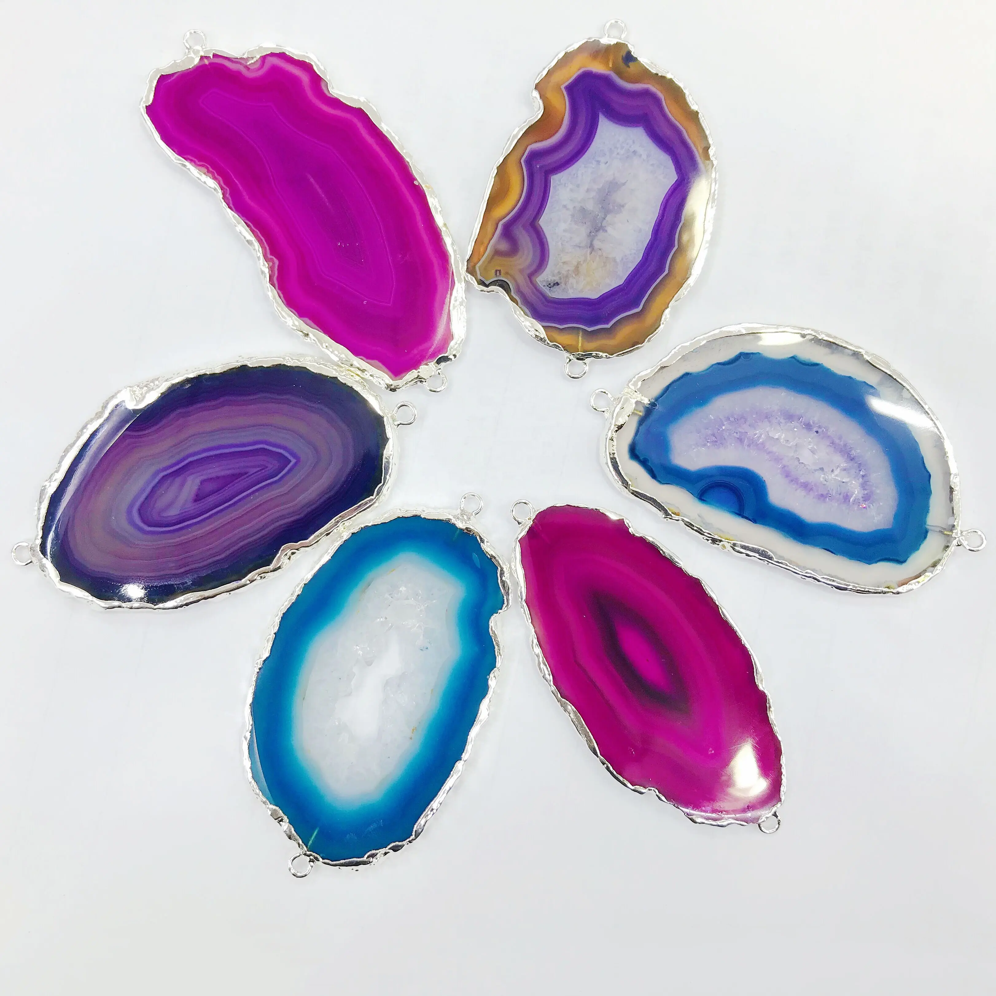 Pingentes agate de fatiar naturais LS-A930, pingentes multicoloridos, conector agate, pulseira/colar, portátil, para fazer jóias