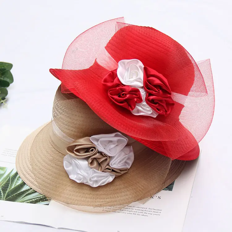 Sombrero de sol con protección solar de flores de verano para mujer, se puede plegar sombrero de iglesia de malla de ala ancha