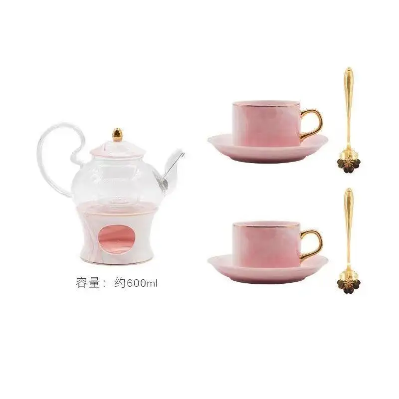 Exquisite Marble Ceramic Tea Set Includes Glass Tea Pot Cup and Saucer Elevate Your Tea Time with This Tableware Collection