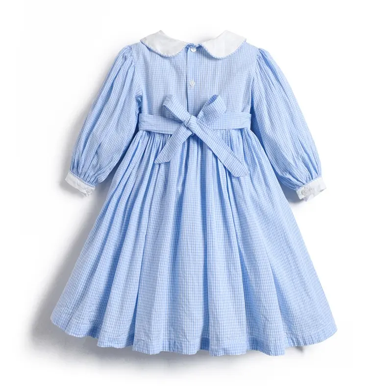 Custom Summer Kids Bordado Peter Pan Collar Hand Made Baby Girl Smocked Vestido Crianças Smock Clothing Toddler Clothes