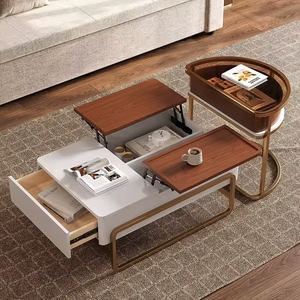 โต๊ะกาแฟโลหะสีทอง LD903ทันสมัยสำหรับห้องนั่งเล่นโต๊ะกระจกทรงสี่เหลี่ยม - Product Image 4