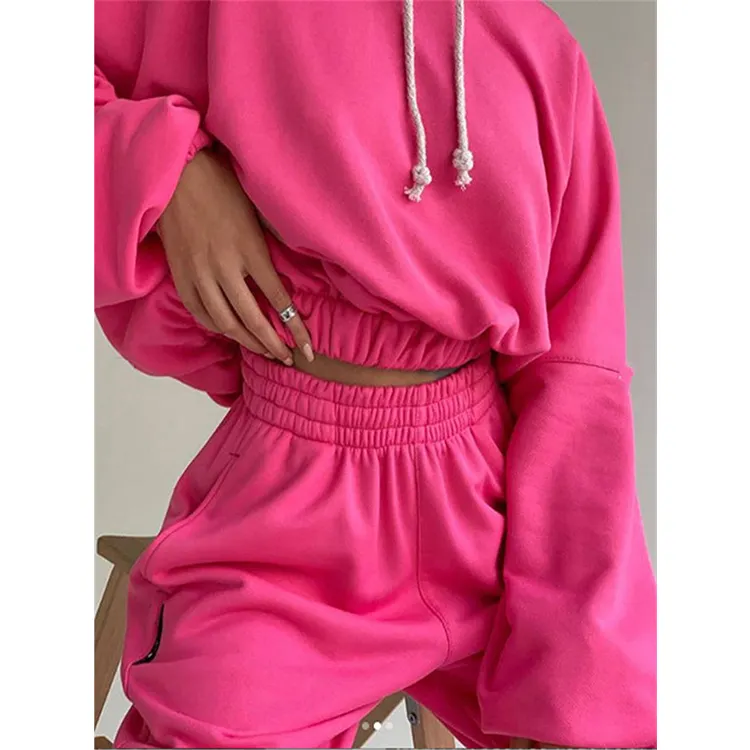 OEM al por mayor personalizado colorido fluorescente pulóver nueva moda en blanco recortado con capucha chándal esencial para las mujeres