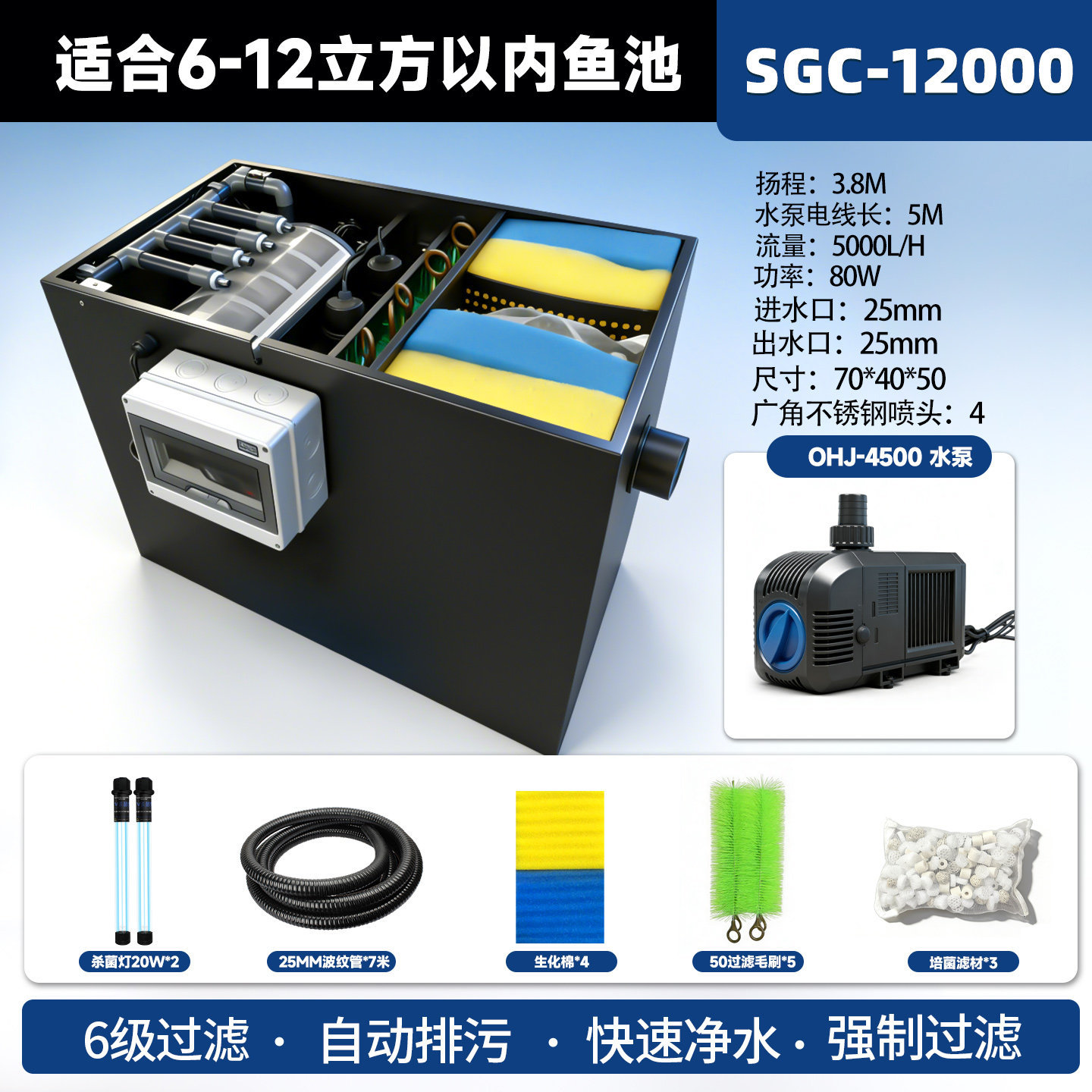 เครื่องกรองแบบดรัมทำความสะอาดอัตโนมัติ - แพ็คเกจระบบน้ำ 12 ตัน - ปรับความถี่ได้