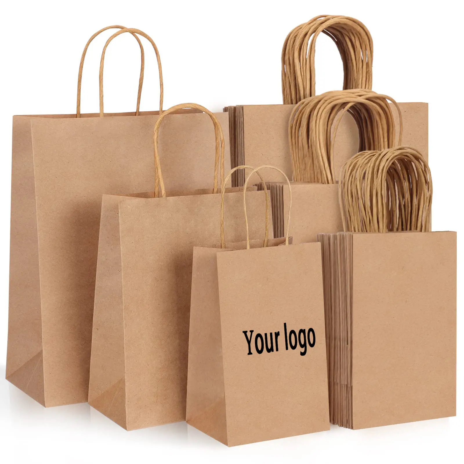 Commercio all'ingrosso biodegradabile a buon mercato carta Kraft con maniglia negozio regalo Shopping sacchetto di carta regalo personalizzato con il proprio Logo