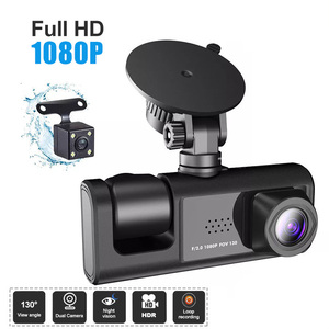 Venta al por mayor de fábrica, cámaras de salpicadero DVR para coche de seguridad de vehículos a todo color con 3 lentes, grabadora de vídeo tipo pantalla IPS delantera y trasera