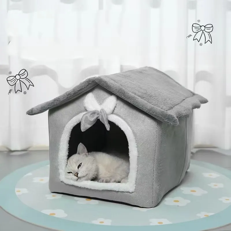 Cat /Dog bed Foldable Pet Sleeping Bed removable warm plush washable mat cat house kennel for dog house indoor cat pad nest