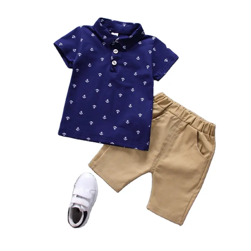 Ropa para niños niño Polo camisa ancla caliente niño traje coreano manga corta primavera y verano