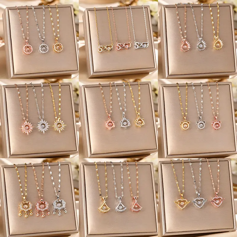 2024 Unisex Wholesale Bulk Fashion Jewelry Rose Gold Zircon Love Pendant Necklace Accessories for Women