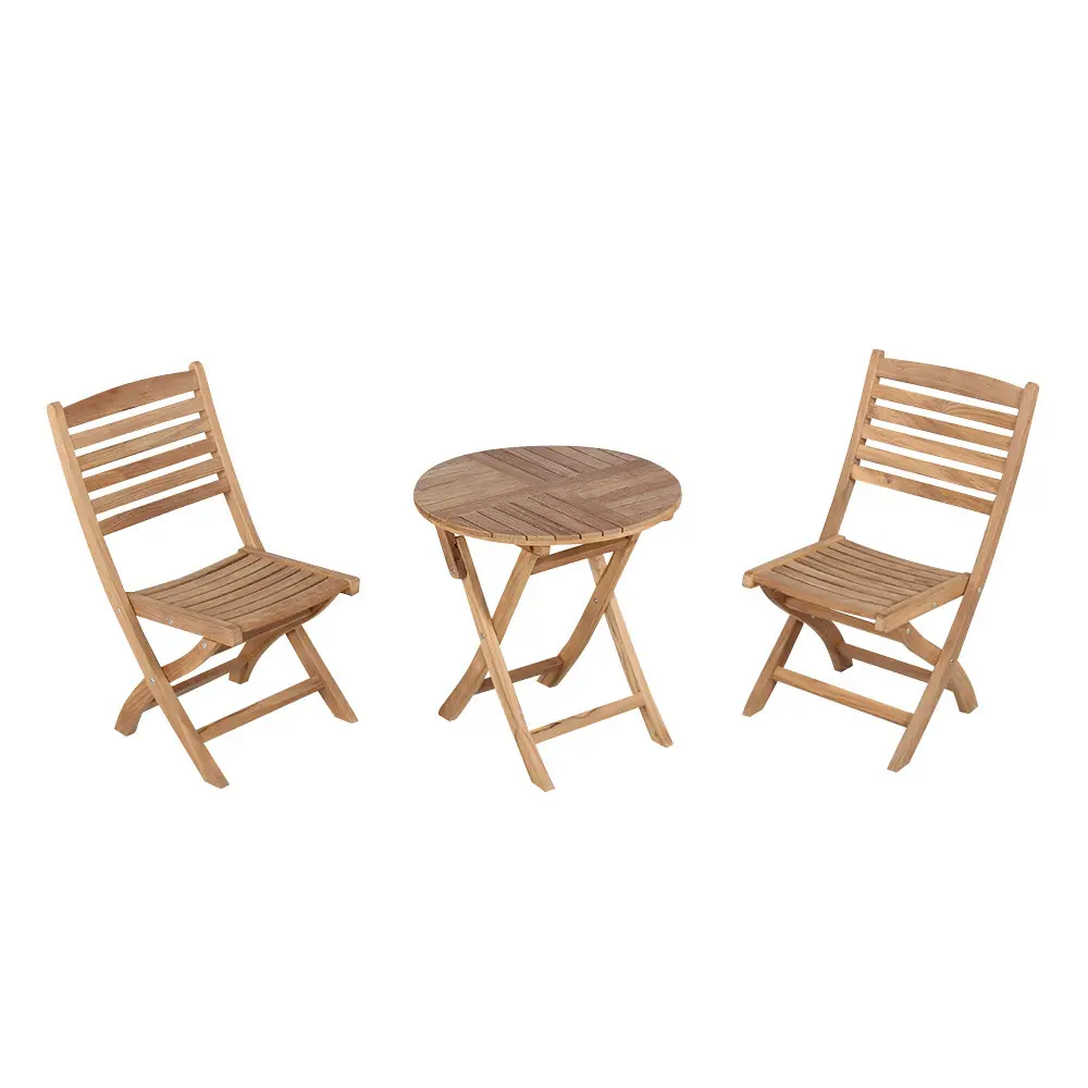 Высокое качество 3 штуки открытый складной сад бистро Тиковый деревянный круглый стол и стул набор
