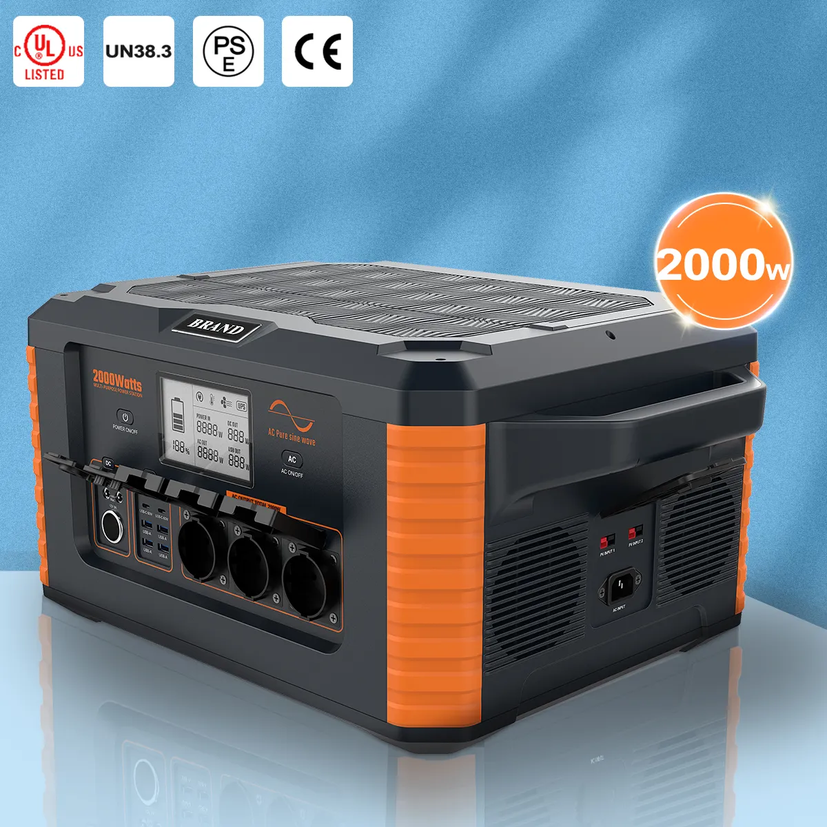 2000 W tragbares Kraftwerk Outdoor Camping Stromerzeuger mit DC AC USB-Features 2264,4 Wh Auto- und Solarbatterie