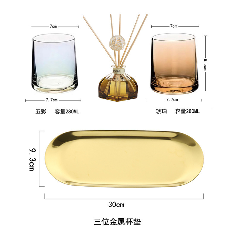 Five-Colored Amber Aromatherapy Three-Tier Gold Tray - Dongxu