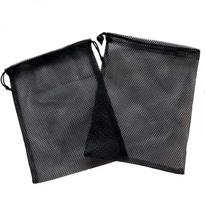 Les fabricants fournissent un sac de filet de rangement en polyester sac en filet à cordon noir sac de sport en corde à tirer peut imprimer LOGO