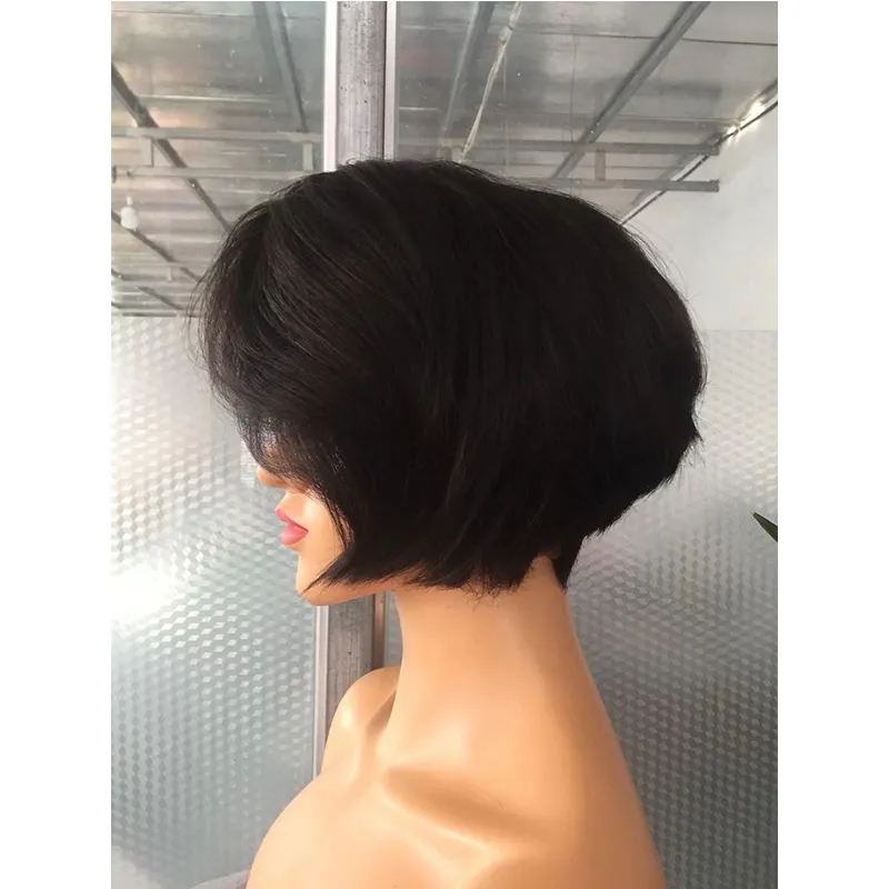 Parrucche a taglio Pixie all'ingrosso a buon mercato parrucca a Bob 100% Pixie capelli umani donne 1 pezzo capelli brasiliani per nero trasparente lungo