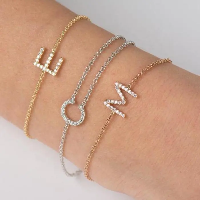 Braccialetto con lettera personalizzata bracciale con lettera araba in argento sterling placcato oro 18 carati con lettera hip hop