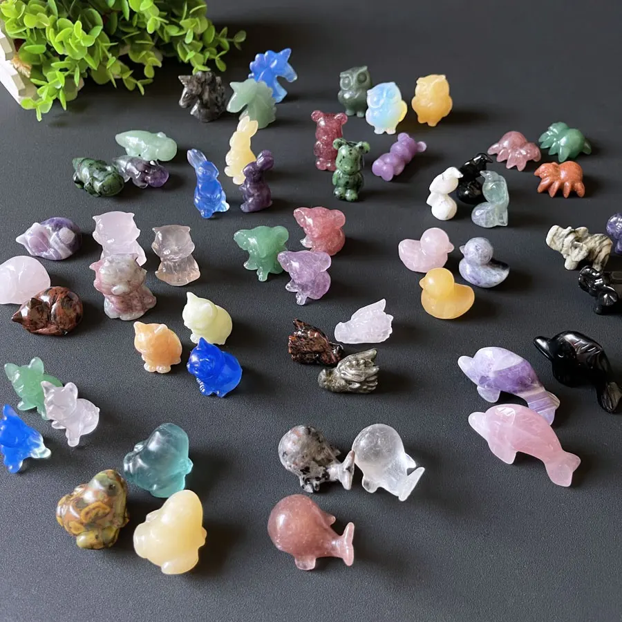 All'ingrosso sculture di animali assortiti pietra Semi-preziosa artigianato cristallo cane orso gatto scultura di cristallo figurine di animali