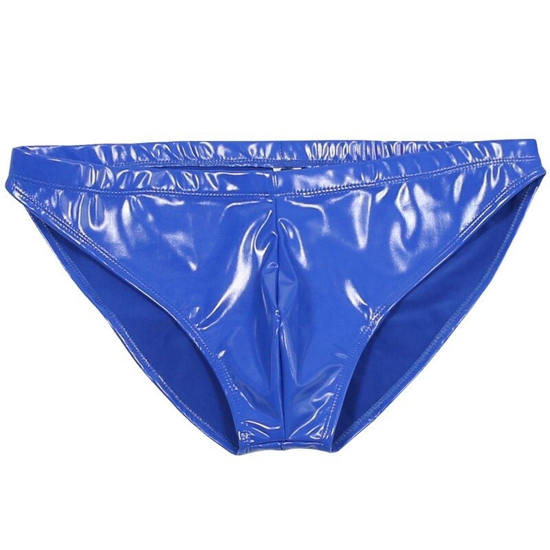 Slip en cuir bleu, culotte string en caoutchouc latex