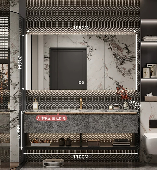 110cm Marble Countertop& Ceramic Sink+smart cabinet