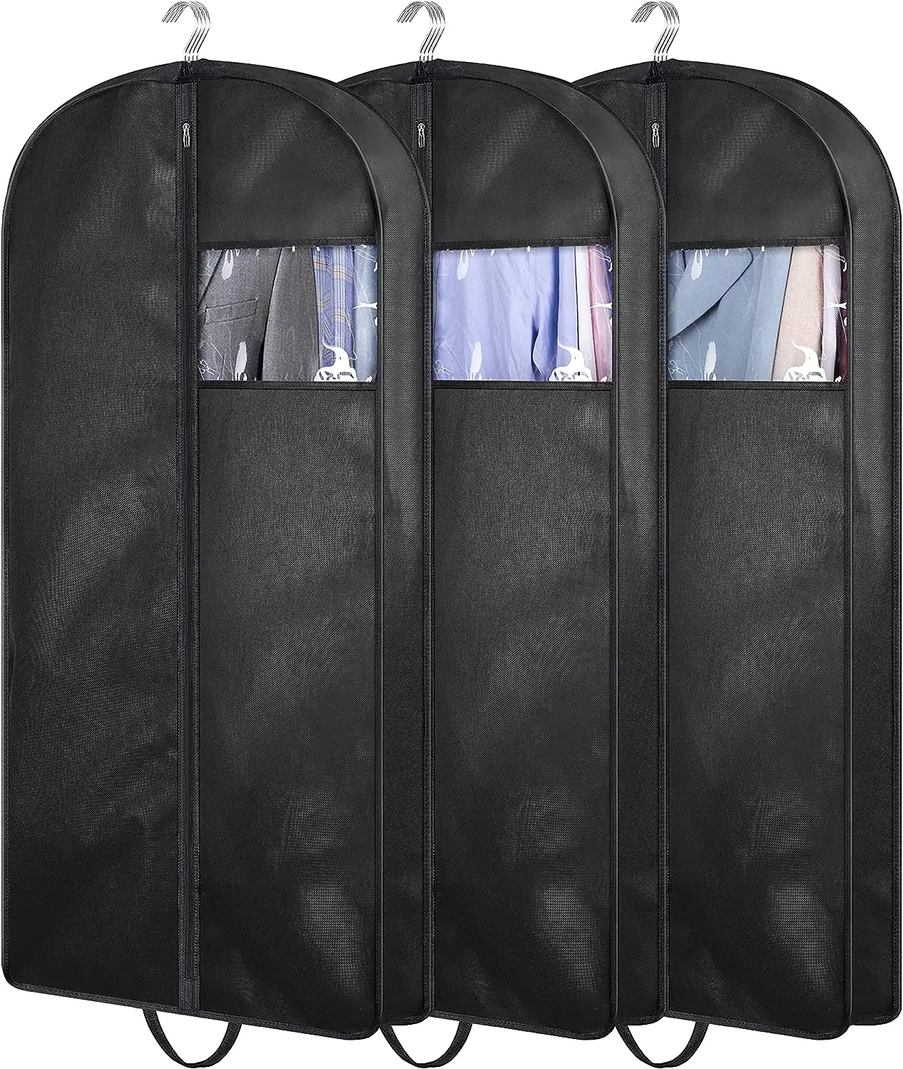 Funda para ropa, bolsas de traje de 43 "para almacenamiento en armario y bolsas de ropa colgantes con fuelle de viaje para hombres, funda de traje con asas