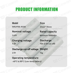 कम-टेम्प-40 pdc उच्च दर 70a 3.7v 5000mah inr21700 rs50 रिचार्जेबल बेलनाकार आयन लिथियम आयन 21700 बैटरी - Product Image 2