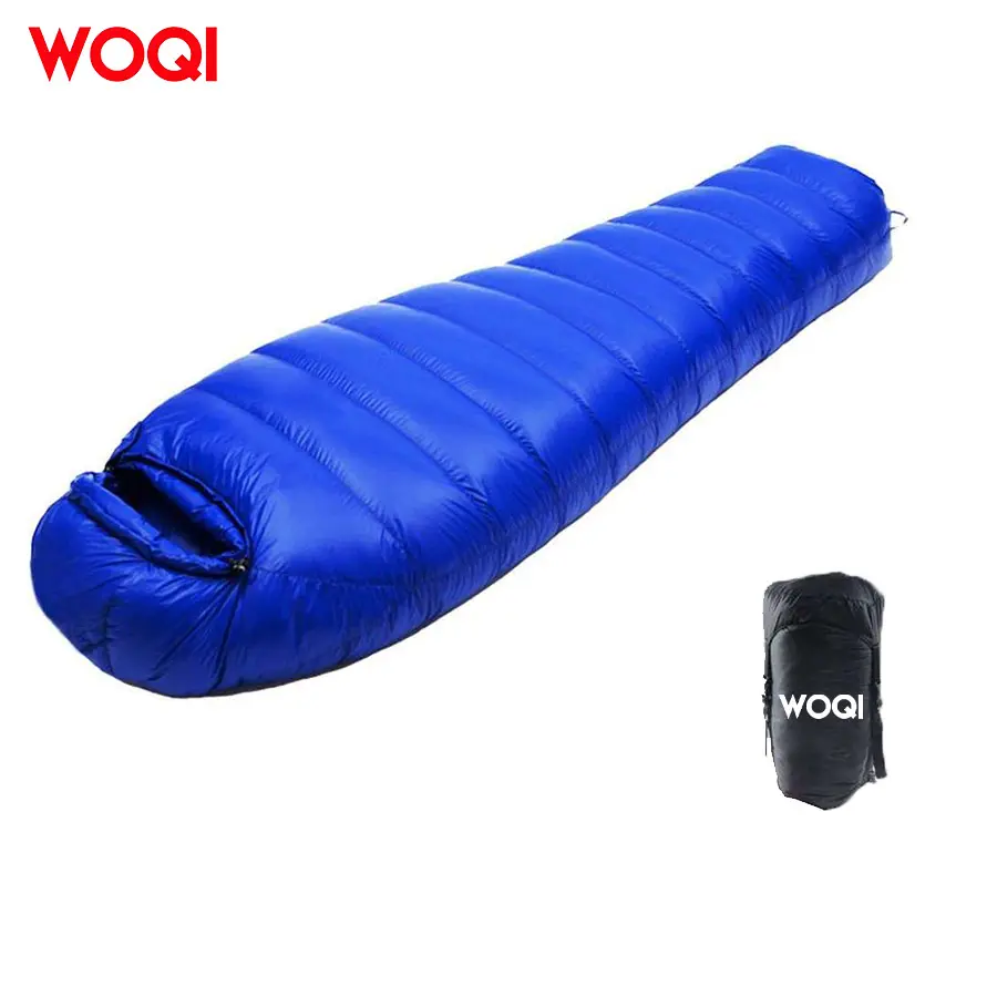 Woqi Outdoor Camping Hiking Nylon Ripstop Waterproof 4 Season Envelope Mummy Goose Down Sleeping Bag