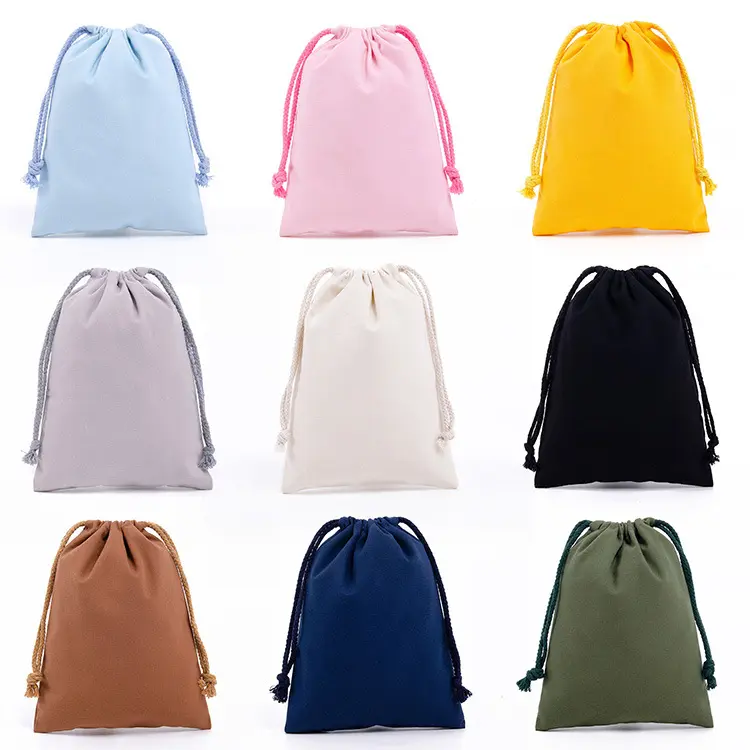 Tas tali Linen Muslin Eco warna-warni personalisasi baru tas serut katun kanvas alami kecil