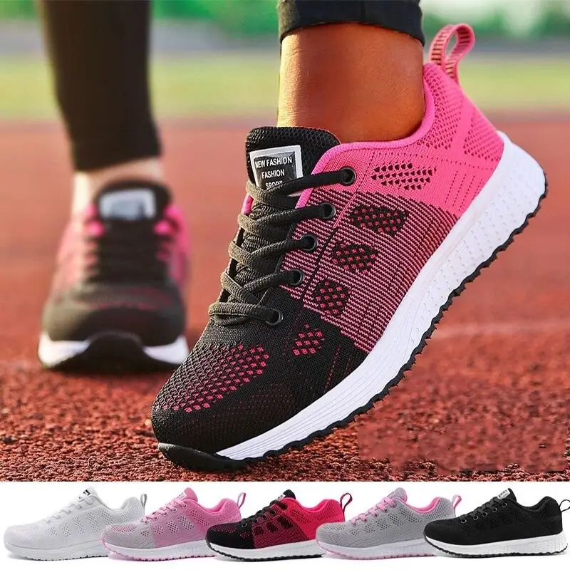 Zapatillas de malla vulcanizadas para mujer, Tenis deportivos superligeros e informales para caminar, color blanco