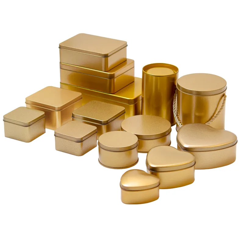 Жестяная подарочная коробка золотистого металла круглой формы с принтом на заказ, жестяные банки для печенья, шоколада