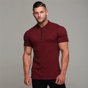 カスタマイズ可能なブランククォータージッパートレーニングマッスルフィットジムTシャツ卸売昇華男性ブラックマッスルポロシャツ