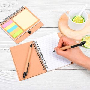Notas adhesivas baratas Etiquetas de índice de colores Taquigrafía Cuaderno Papel Kraft Espiral Bloc de notas y bolígrafo Regalo