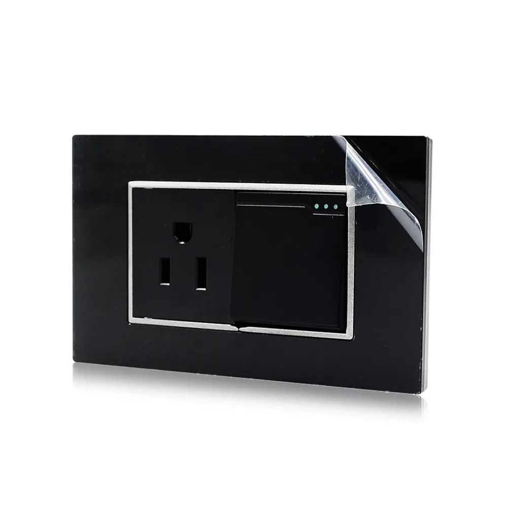 Residential luxury glass square cover wall switch and socket one gang with three holes for south american