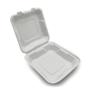 High-quality <strong>Green</strong> Degradable Sugarcane/Bagasse 1/2/3 Compartment Take Away Clamshell Container <strong>Box</strong> for <strong>Meal</strong> Burger Cake Fruit - Product Image 1