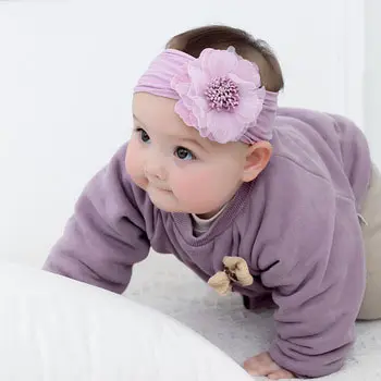 Bayi Baru Lahir Headband Mesh Bunga Hiasan Kepala Turban Rambut Aksesoris Rambut Band untuk Bayi Perempuan Balita Kepala Elastis Perban