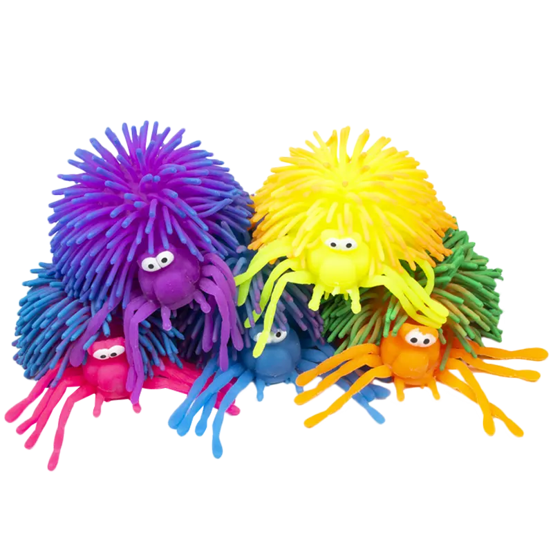 Campione gratuito all'ingrosso TPR soft bushy farcito spider toy 4.5 pollici squeeze flash ball plaything per i bambini