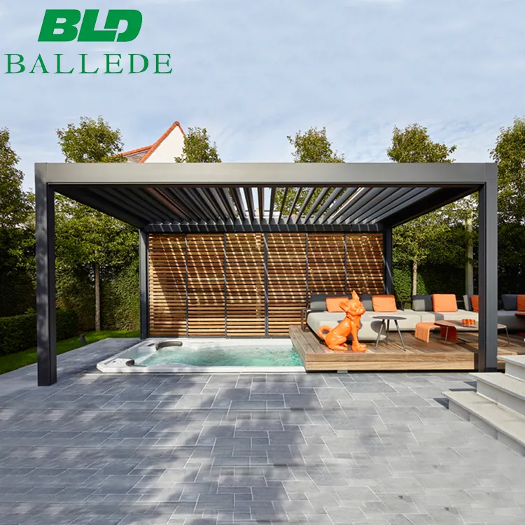 Custom sun rain protection louvered gazebo outdoor garden aluminum waterproof pergola bioclimatic pavilion